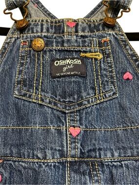OshKosh Toddler Girl Denim Overall One-Piece with Pink Heart Accents